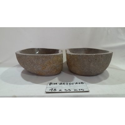 Парные раковины из речного камня с толстым краем 48х33х15 (RM241101A+B)